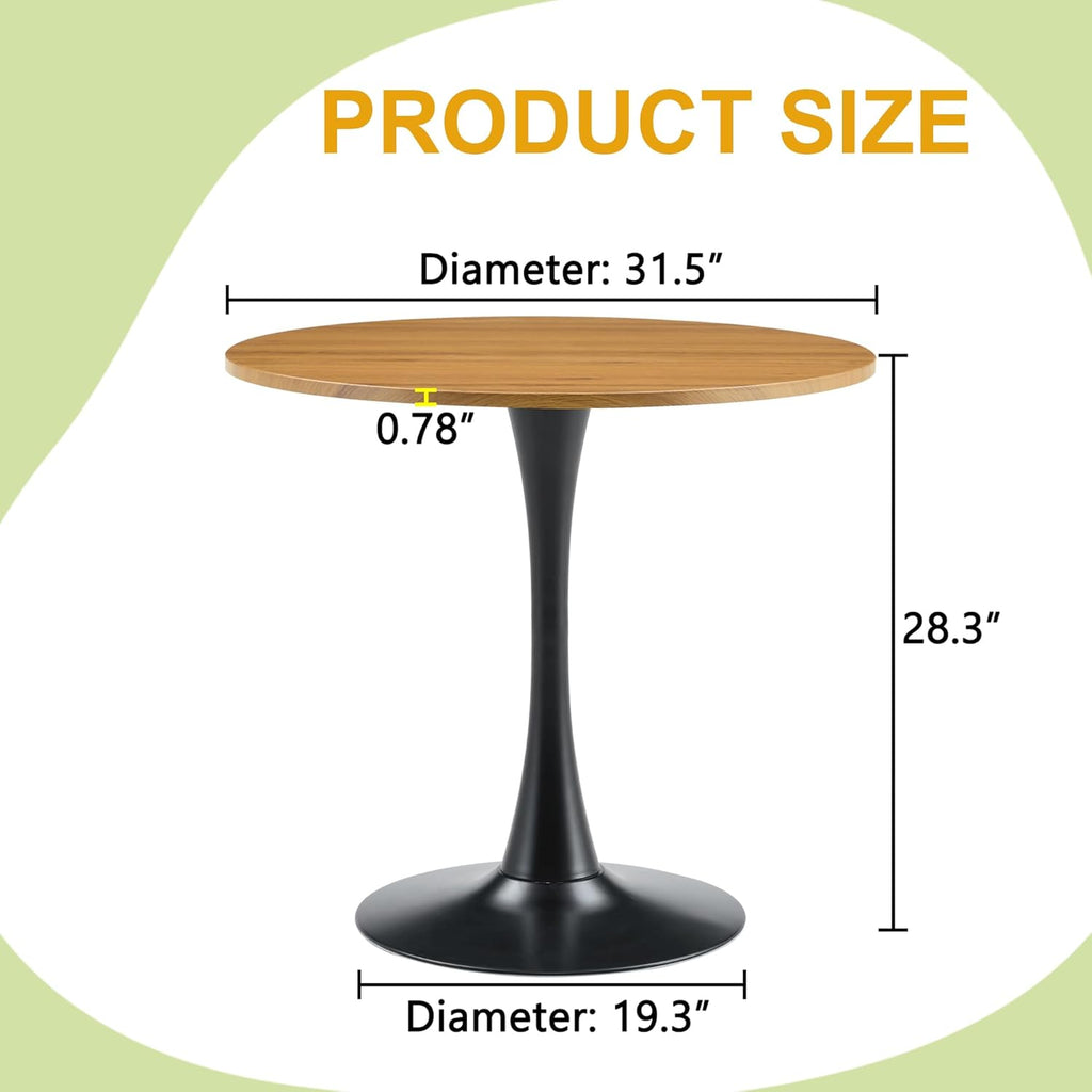 Round Dining Table, 31.5" Round Tulip Dining Table with Thickened Tabletop & Sturdy Metal Pedestal, Mid-Century Modern Black Bistro Table for 2 for Kitchen, Small Spaces, Apartment, Cafe