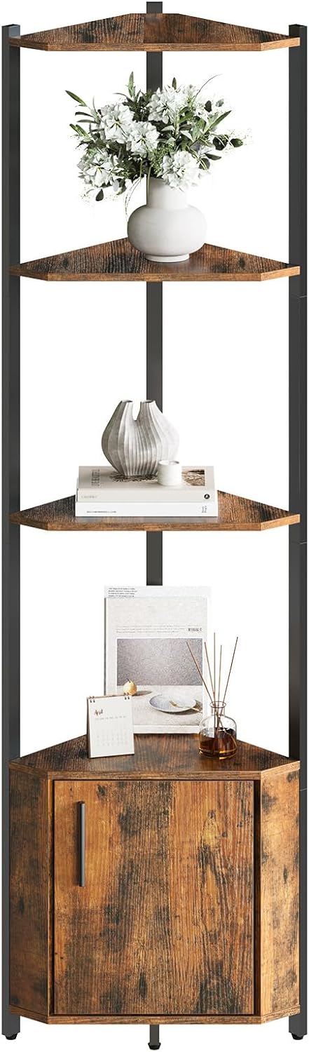 Garvee 5 Tier Corner Shelf - 57" Tall Corner Cabinet Stand with Storage, Space-Saving Corner Bookshelf for Living Room & Bedroom | Brown Corner Shelf, Modern Corner Organizer