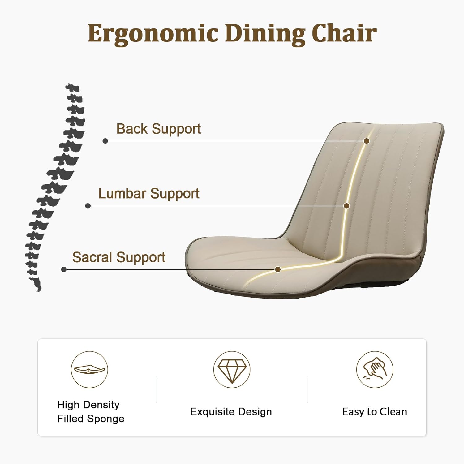 Dining Chairs Set of 6, Leather Modern Kitchen & Dining Room Chairs, Comfortable Upholstered Kitchen Chairs with Metal Legs Armless Side Chairs for Bedroom Restaurant Cafe, Khaki & Dark Grey