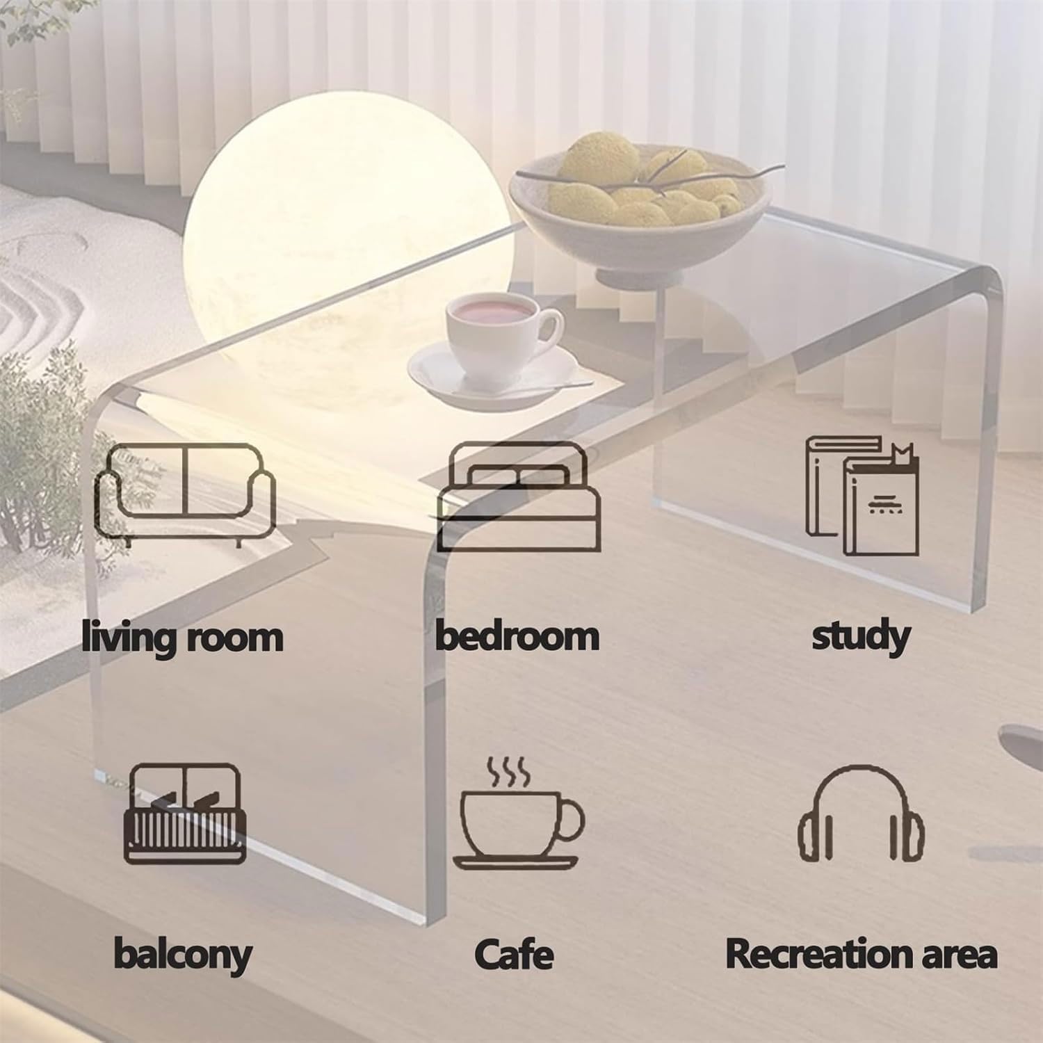 C-Shape Clear End Table, Transparent Small Multipurpose Side Nightstand Bedside, Modern Acrylic C-Shaped Sofa Side Table for Living Room Bedroom Home Decor Office (Orange, 55cm/21.6in, Acrylic)