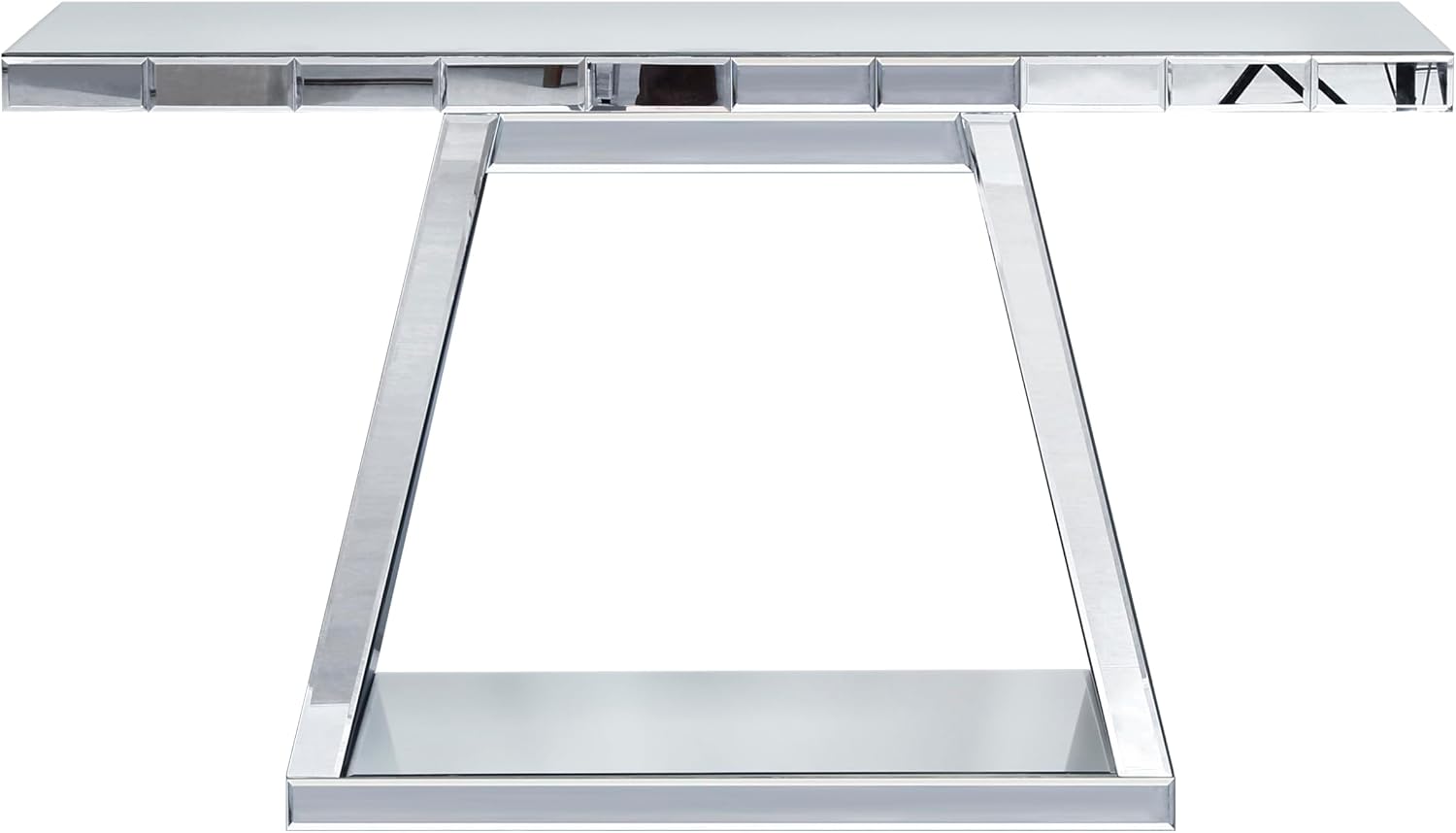 55.9" Full Body Mirror Entryway Table with Trapezoid Base 360° Reflective Console Table, Sturdy Wooden Frame, Scratch Resistant Open Storage for Hallway, Living Room, Staircase