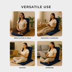 Friends Of Meditation 4-in-1 Folding Buddha Chair – Ergonomic Yoga Seat with Half-Moon Zafu, Detachable Lumbar Support & Carry Case – Navy Blue