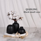 Black Ceramic Vase Set of 3, Minimalist Decor, Home Decorative Vase, Modern Ribbed Vases, Black Vase Set for Kitchen, Bedroom, Office, Living Room, Bathroom, & Shelf Centerpiece Table Decoration