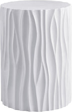 ø15.75'' Faux Stone Round Side Table Circle End Table for Living Room, Modern Unique Wavy Fluted Design, MGO Material for Indoor & Outdoor, No Assembly, White