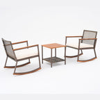 Verano Garden 3 Pieces Rocking Bistro Set, Outdoor Conversation Bistro Chairs and Table Set with Wood Armrest and Soft Cushions, Small Porch Set Balcony Set for Garden, Patio, Yard