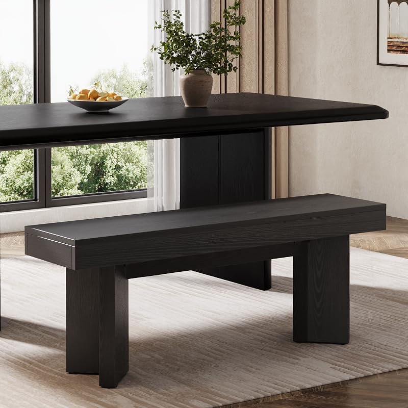 Tribesigns Wooden Entryway Bench, 47" Farmhouse Indoor End of Bed Bench, Long Dining Benches Seat for Bedroom, Dining Room, Hallway, Foyer (Black)