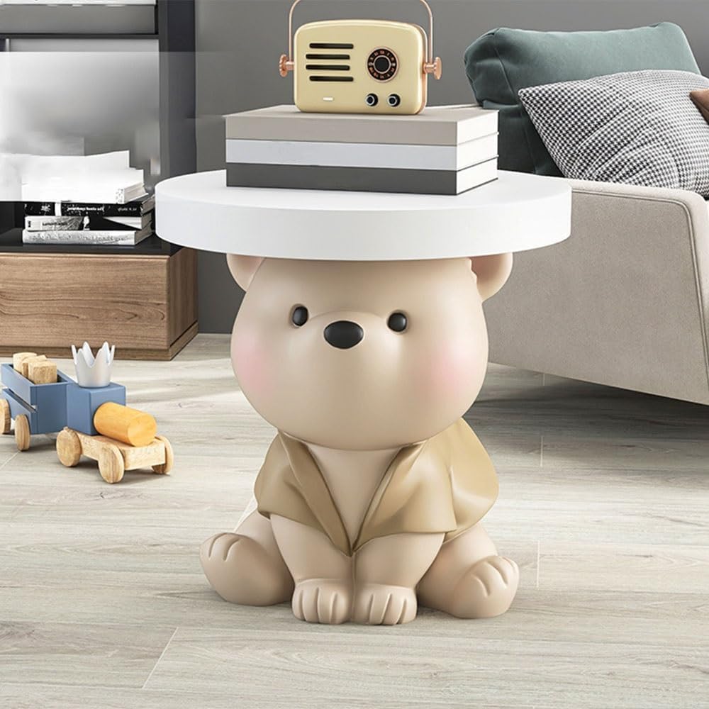 Bear Statue Side Table, Modern and Simple Resin Bedside Table, Small Accent Bear Table, Cute Home Decor for Living Room, Bedroom(Pink)