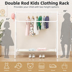 BAMBOOHOMIE Kids Clothing Rack, Small Clothes Organizer Rack, Kids Dress Up Rack with Storage Shelf & Double Rods, Bamboo Child Garment Rack for Playroom Toddler's Bedroom (Large Size - White)