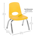 FDP 10" School Stack Chair, Stacking Student Seat with Chromed Steel Legs and Nylon Swivel Glides for in-Home Learning or Classroom - Yellow(4-Pack), 13227-YE