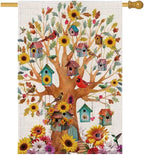 Welcome spring summer sunflower outdoor house flag, bird double sided Burlap fall flag 28x40 Inch, seasonal farmhouse vacation outdoor decoration