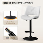 Rowill Bar Stools Set of 2 Modern Counter Height Barstools Swivel Adjustable White Faux Leather Bar Chairs for Kitchen Island with Back and Metal Base