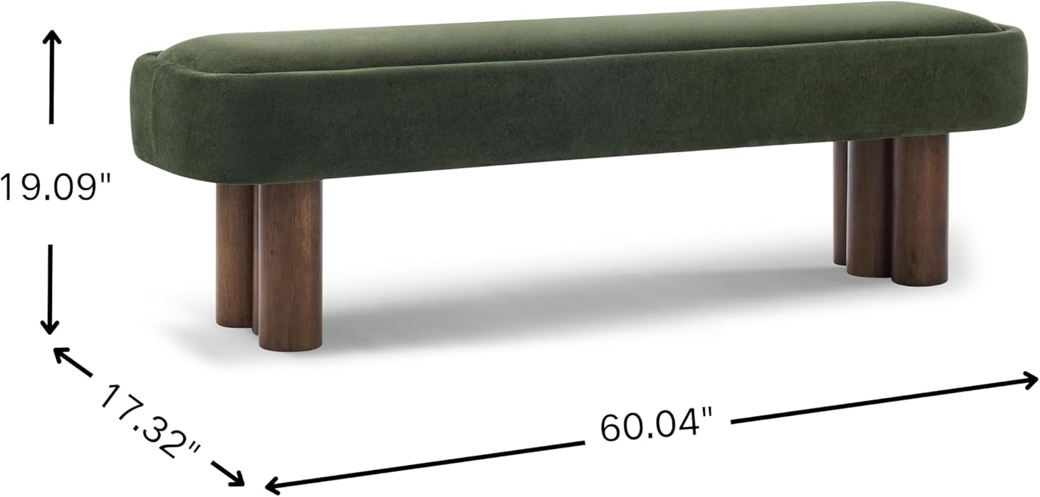 Christopher Knight Home Damas 60.04" Fabric Upholstered Dining Bench, Wooden Entryway Bench, Long Sofa Footstool for Living Room, Bedroom End of Bed Bench, Olive Green+Walnut