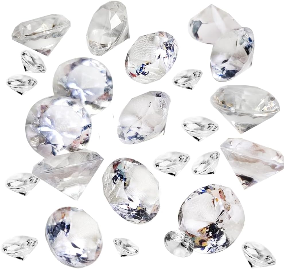 HappyFiller 420 Pcs Acrylic Diamonds Diving Gems Crystal Clear Treasure Jewels for Table Scatters, Wedding Centerpieces,Party Decor,Vase Fillers,Gift for Bride,Mom,Brithday,Size:0.8",0.4"