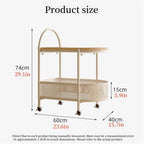 Sofa Side Table with Wheels Coffee Storage Cart Movable End Table with Storage Basket Iron Frame Small Coffee Tables for Living Room Multi Scenario Use(White)