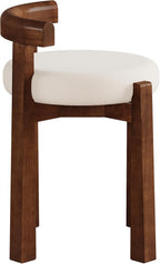 Wood Vanity Stool with Faux Wool Cushion, Upholstered Makeup Chair with Solid Wood Frame, Round Vanity Ottoman Seat for Makeup, Bedroom, Living Room, 20-Minute Assembly (Only Stool)