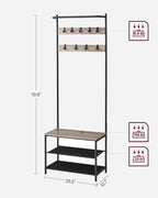 VASAGLE Hall Tree with Bench and Shoe Storage, Entryway Bench with Coat Rack Stand and Shoe Rack, 9 Movable Hooks, Top Bar, Fabric Shelves, Industrial, Greige and Black UHSR411B02