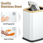 2.1 Gal Slim Bathroom Trash Can with Swing Lid, Rustproof Stainless Steel Small Garbage Can for Narrow Spaces & Toilet Side, Dog Proof Odor Control Waste Basket for Bedroom/Office, White