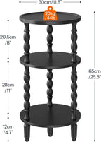 HOOBRO Round Side Table for Small Space, 3-Tier Small Round End Table with Rubberwood Leg, Accent Bedside Table, Circle Nightstand, Living Room, Bedroom, Sofa Couch, Black BK218BZ01
