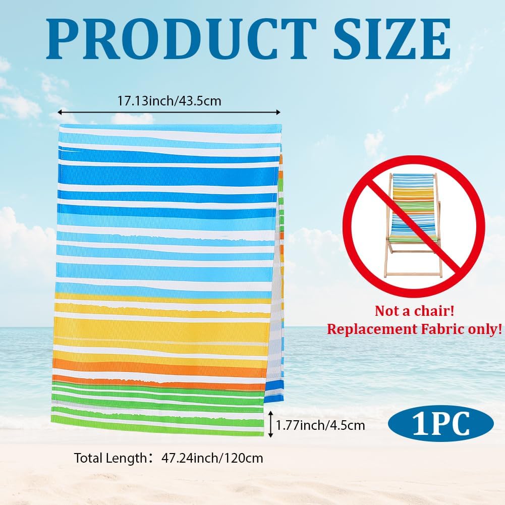 GORGECRAFT Thicker Beach Sling Patio Chairs Canvas 120x43.5cm Outdoor Folding Chair Replacement Fabric 12oz-Canvas Yellow Blue Stripe Lounge Reclining Replacement Cloth for Summer Garden Sunbathing
