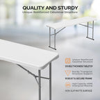 VINGLI 6 FT Narrow Folding Table, Tabletop Folded in Half, Premium Quality HDPE Material and Sturdy Metal Frame, Perfect for Buffet, Seminar, Party, Training, Home Work, White