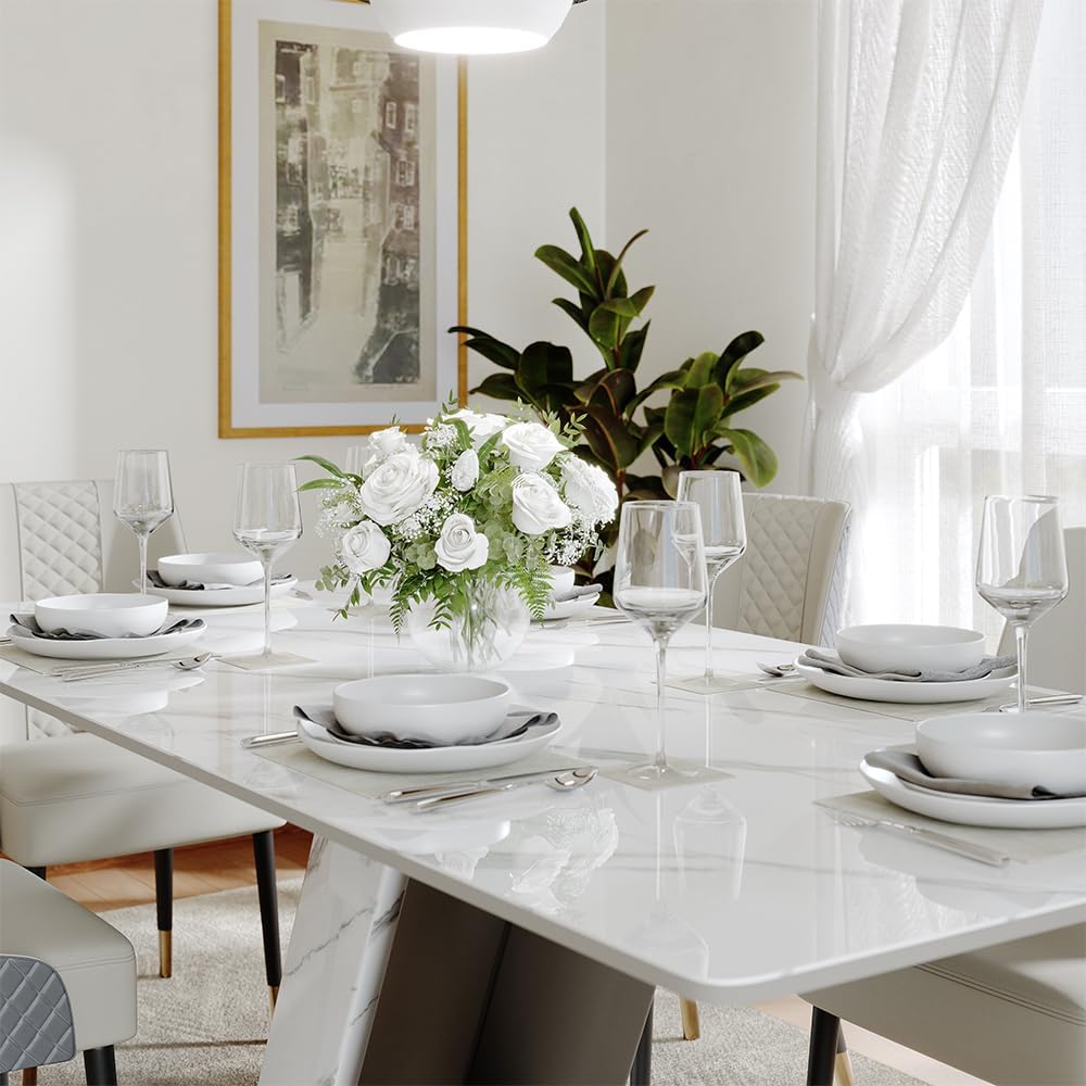 POVISON 71" Luxury Modern Dining Table for 6, Sintered Stone Dining Table Top with Z-Shaped Stainless Steel Pedestal, Rectangle Dining Room Table (Table Only)