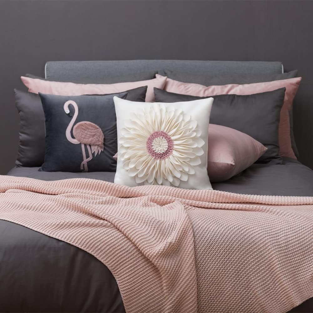 OiseauVoler Decorative 3D Flower Throw Pillow Covers Handmade Cushion Cover Cases for Couch Bed Living Room Farmhouse Home Decor 18 x 18 Inch Cream White