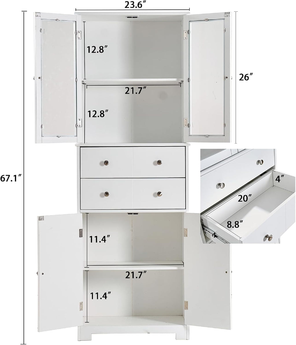 LUMISOL 67" Tall Kitchen Pantry Cabinet with Doors and Shelves, Modern Cupboard Storage Cabinet with Drawer, Kitchen Hutch for Living Room Dining Room Bathroom, White