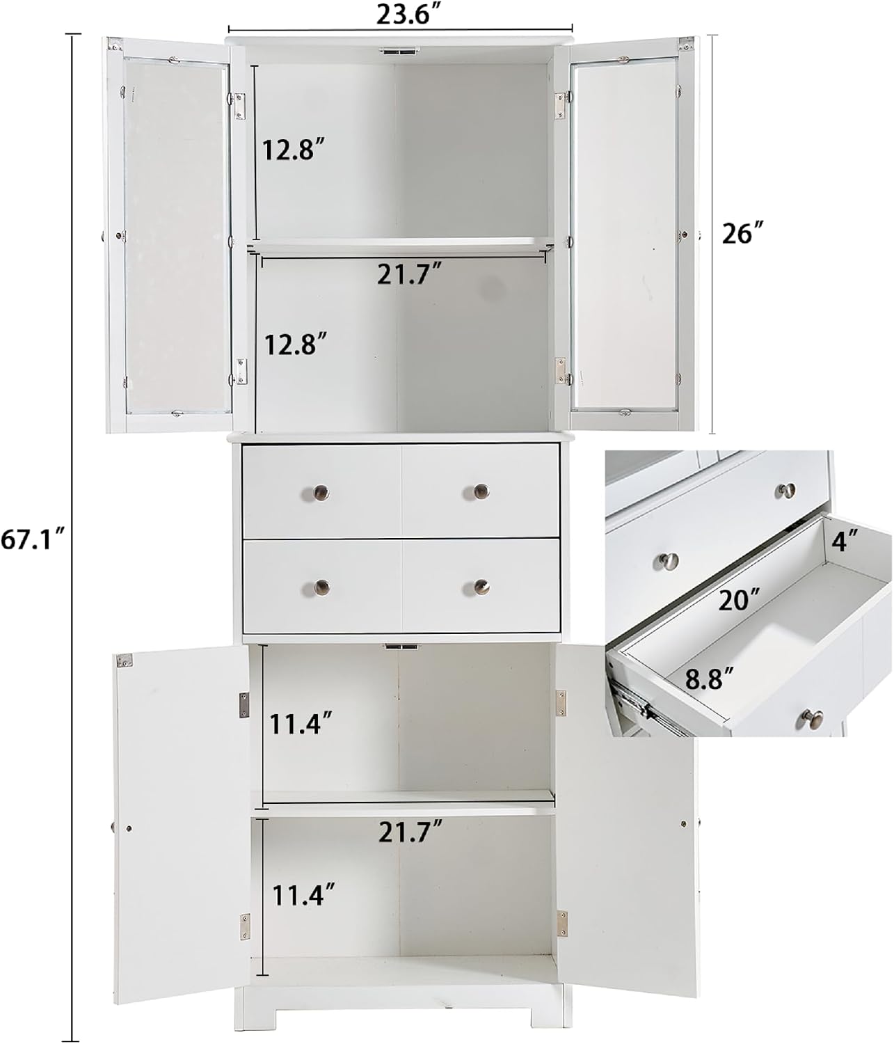 LUMISOL 67" Tall Kitchen Pantry Cabinet with Doors and Shelves, Modern Cupboard Storage Cabinet with Drawer, Kitchen Hutch for Living Room Dining Room Bathroom, White