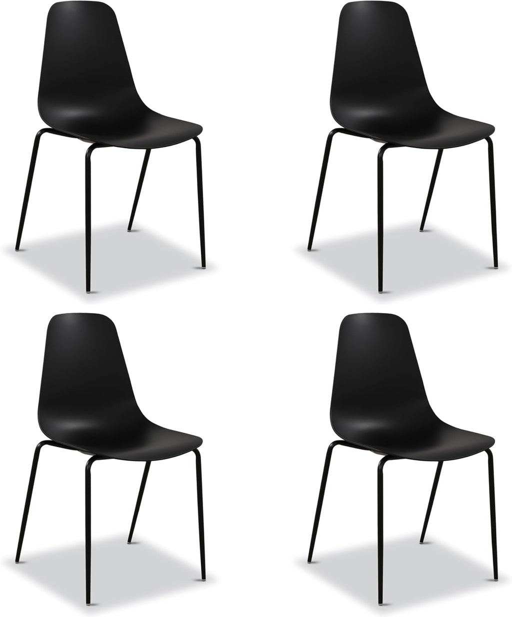 Poly & BARK Isla Stackable Dining Chairs Set of 4 – Mid Century Modern Plastic Dining Chair with Metal Legs – Kitchen & Dining Room Chairs – Dining Table Chairs Set – Indoor/Outdoor – Ebony Black