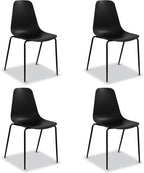 Poly & BARK Isla Stackable Dining Chairs Set of 4 – Mid Century Modern Plastic Dining Chair with Metal Legs – Kitchen & Dining Room Chairs – Dining Table Chairs Set – Indoor/Outdoor – Ebony Black