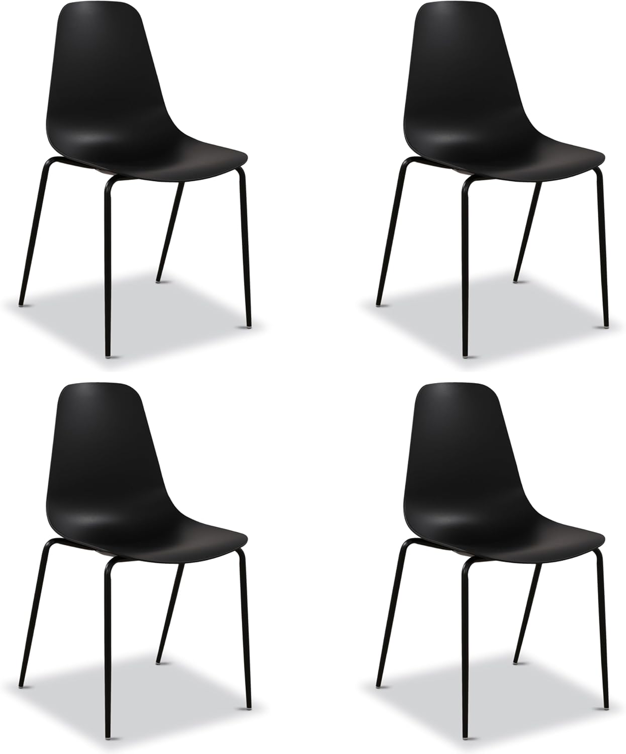 Poly & BARK Isla Stackable Dining Chairs Set of 4 – Mid Century Modern Plastic Dining Chair with Metal Legs – Kitchen & Dining Room Chairs – Dining Table Chairs Set – Indoor/Outdoor – Ebony Black