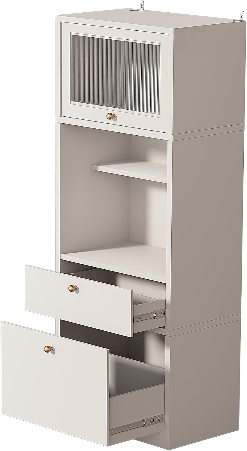 71" Tall Pantry Cabinet, Freestanding Storage Cabinet with Doors and Adjustable Shelves, Drawer and Anti-Tip Kit, E1-Grade Wood for Kitchen Pantry Bathroom Storage, Warm White