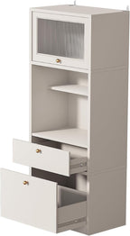 71" Tall Pantry Cabinet, Freestanding Storage Cabinet with Doors and Adjustable Shelves, Drawer and Anti-Tip Kit, E1-Grade Wood for Kitchen Pantry Bathroom Storage, Warm White