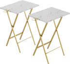 VECELO Folding TV Tray for Eating Set of 2, Portable Dinner/Snack Table with Cup Holder for Couch, Living Room and Small Space, Gold
