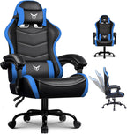 EXRACING Gaming Chair, Ergonomic Computer Chair 350lbs High Back for Adults, Height Adjustable Video Game Chair with Headrest and Lumbar Support, 360° Swivel, PU Leather, Linkage Armrest, Blue