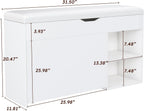 Shoe Storage Bench with Flip-Out Rack, Hidden Compartment, Open Shelves, White, 31.50" x 11.81" x 20.47