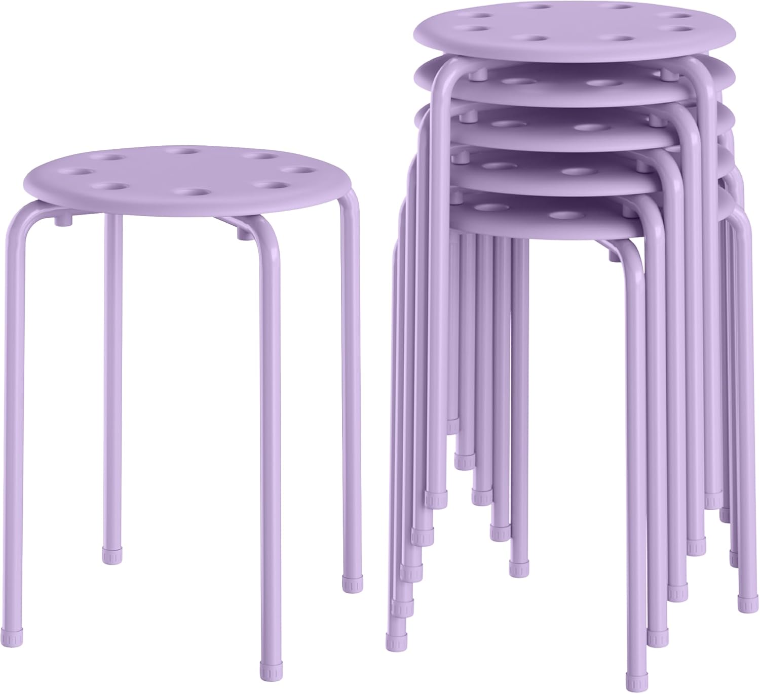VECELO 6-Piece Stacking Stools, 17.7 Inch Standard Height, Portable Stackable Colorful Decoration Stools for School Classroom and Office Use, Purple