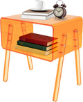 Acrylic Side Table, 2-Tier End Table with Open Storage, Modern Nightstand for Small Spaces, Easy-Clean Bedside Table for Living Room Bedroom Office (Orange)