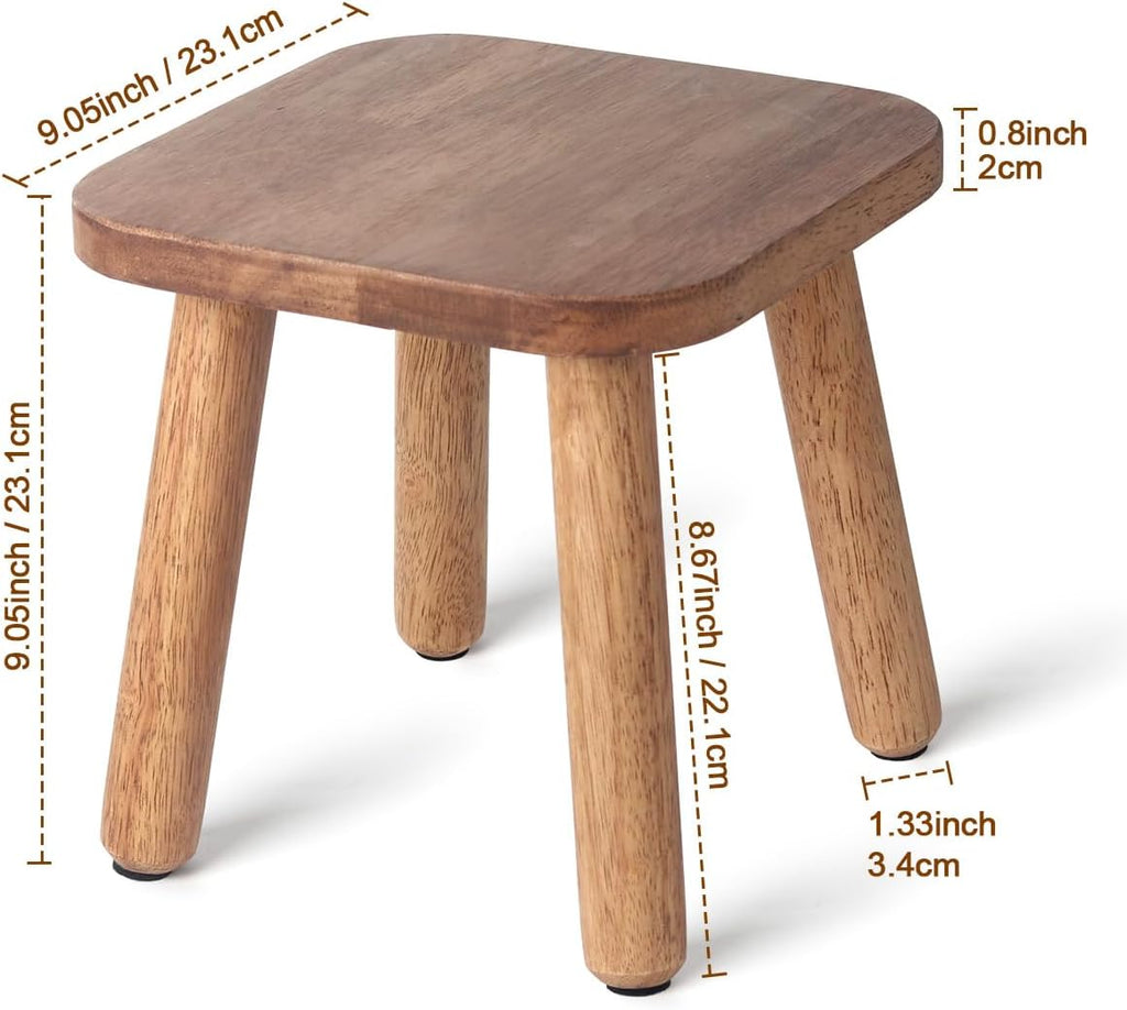 Clucycia Wooden Step Stool 9inch Small Solid Wood Plant Stand Non-Slip Footstool Chair for Adults and Kids Portable and Sturdy Decor for Bed,Bathroom,Kitchen,Living Room Walnut Wood Color