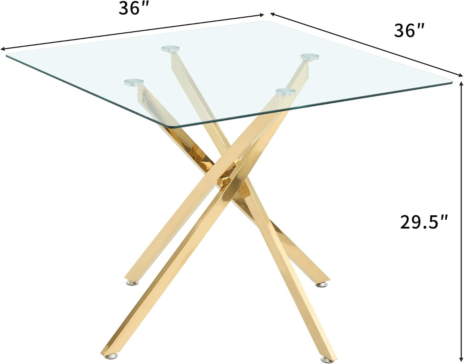 Square Glass Dining Table,Glass Dining Room Table with Metal Legs, Modern Glass Kitchen Table for Home, Kitchen, Dining Room