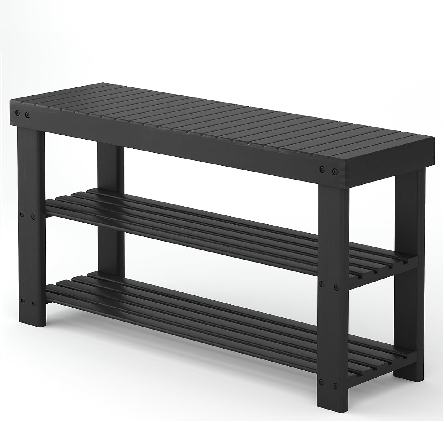 DUMOS Wooden Shoe Rack Bench with Storage, 3-Tier Bamboo Entryway Benches, Shoe Rack Holds Up to 286 lb Storage Organizer, 11.3 x 35.43 x 17.8 Inches, Suitable for Bedroom Living Room Balcony, Black