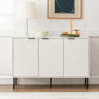 Buffet Sideboard Cabinet,VDNEND Freestanding Storage Cabinet,Long Accent Cabinets with 3 Doors and Shelve,Farmhouse Credenza Large Kitchen Storage Cabinets Cupboard for Living Room (1, Embossed White)