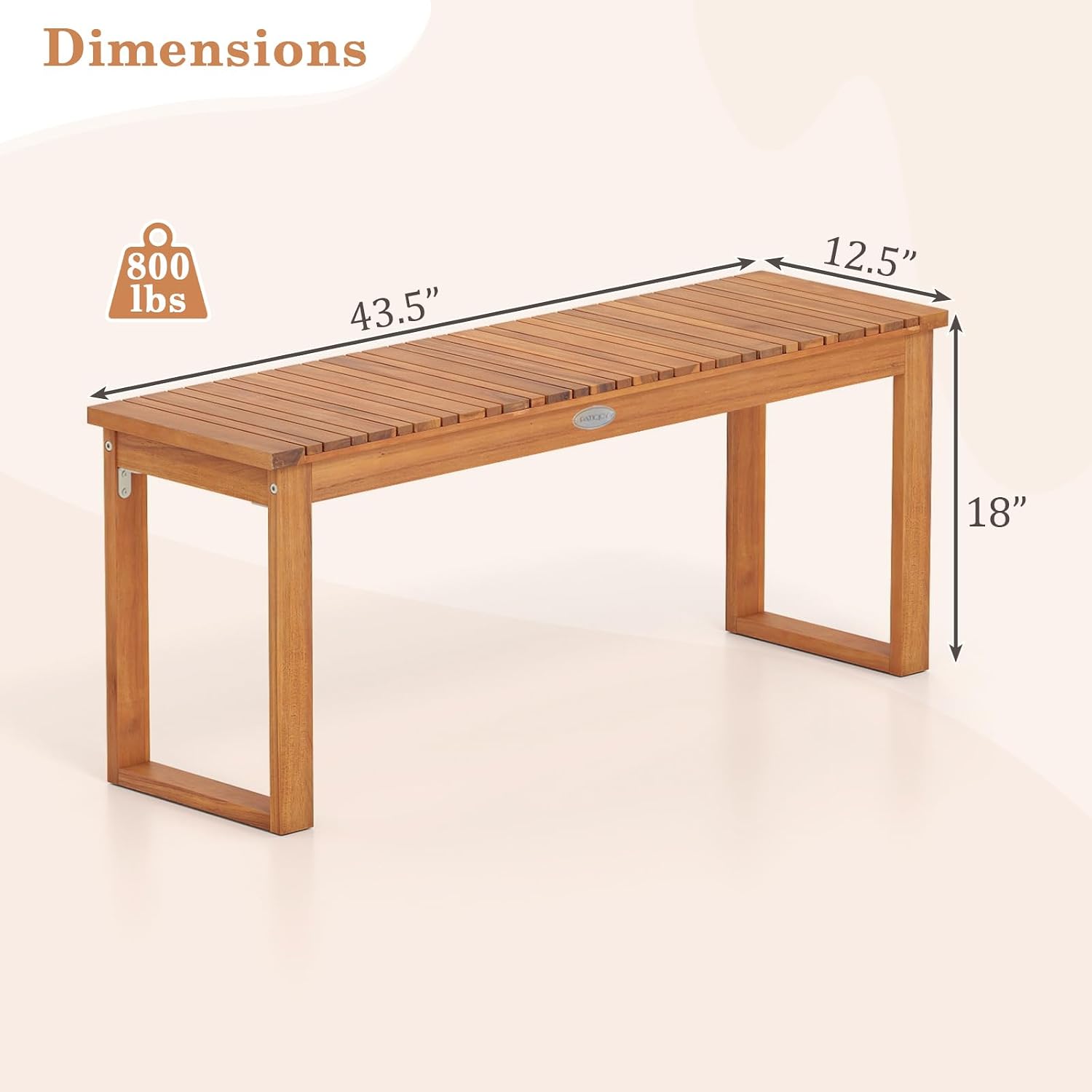 Tangkula Acacia Wood Outdoor Bench Backless, 2-Person Wood Patio Bench with Slatted Seat, Outdoor Backless Dining Bench for Backyard, Poolside, Porch (43.5")
