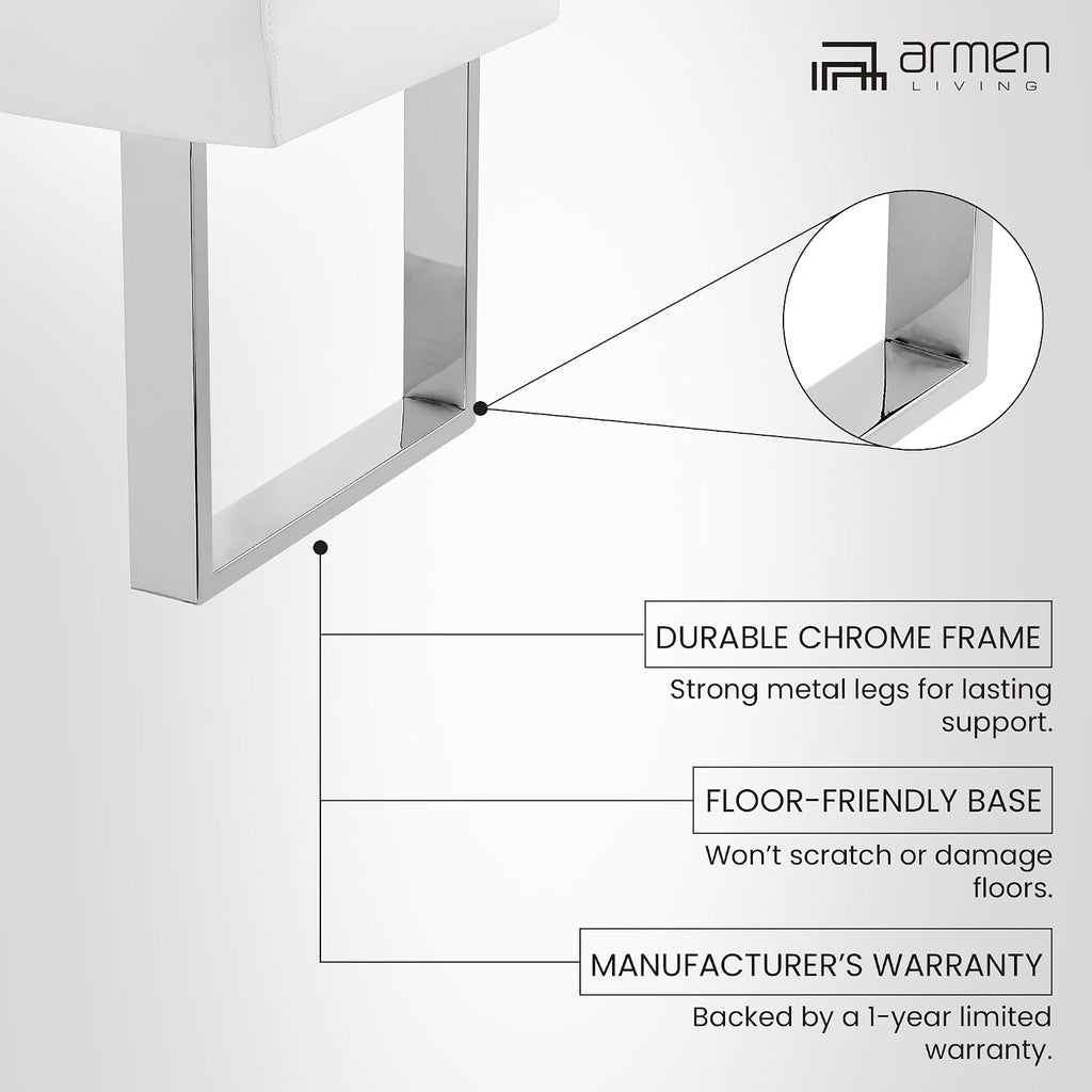Armen Living Amanda Bench in White and Chrome Finish 48"x18"x19"