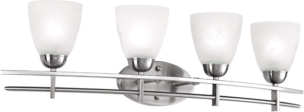Possini Euro Design Art Deco Modern Wall Mount Light Brushed Nickel Silver Metal Hardwired 33" Wide 4-Light Fixture Trio Marbleized Glass Shades for Bathroom Vanity Mirror House Home Room Decor