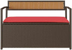 Outdoor Storage Bench with Cushion, Weather-Resistant PE Rattan Garden Seat for Patio, Porch, Backyard, 44 Inch Brown Furniture with Gas Spring Lid