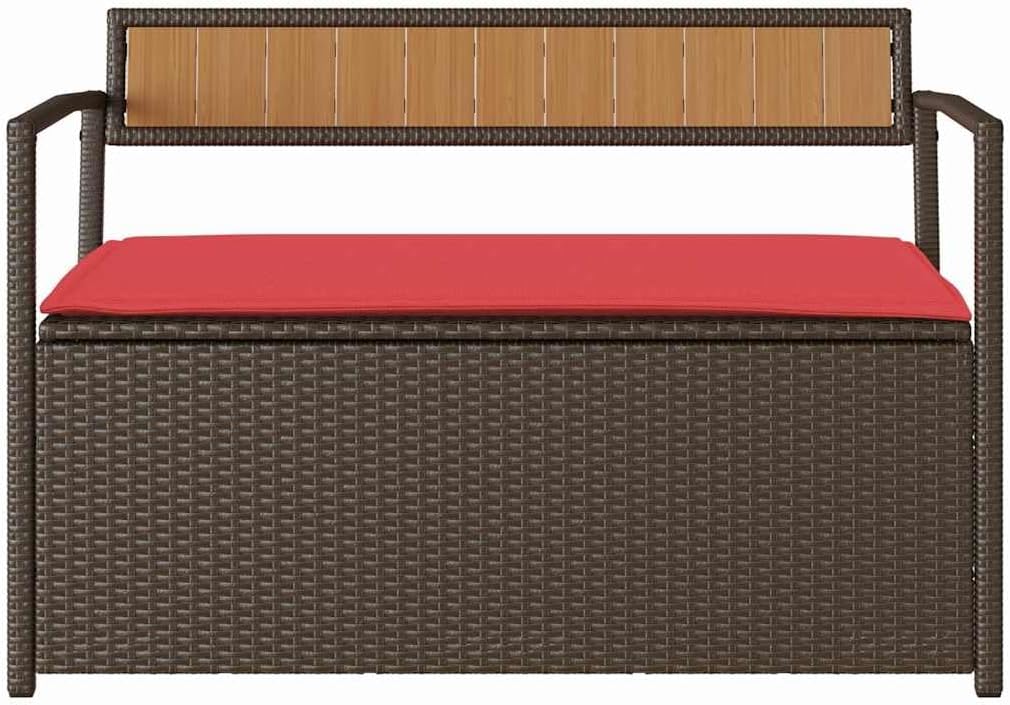 Patio Storage Bench with Cushion, Brown Poly Rattan Outdoor Seat with Waterproof Storage Bag and Gas Spring Lid