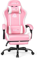 N-GEN GAMING Video Gaming Chair with Footrest Lumbar Support for Home Office High Back Recliner Height Adjustable Ergonomic Comfy Leather Computer Desk Chair (Leather Pink)