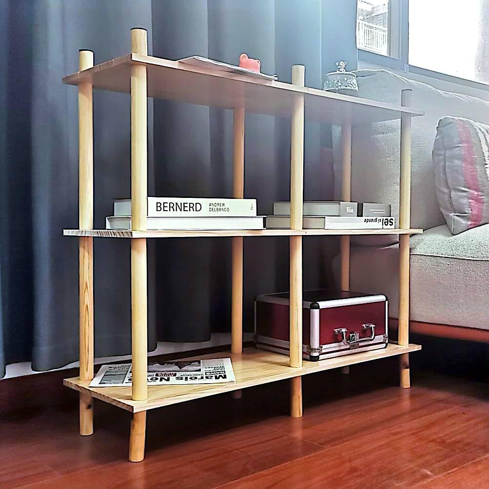 3 Tier Wide End Table, Solid Wood Bedside Night Stand for Small Spaces Corner Coffee Storage Shelf for Office, Living Room, Bedroom