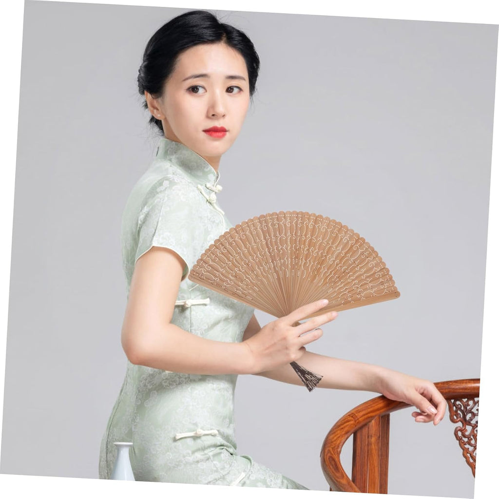 Baluue Mini Folding Fan Small Decorative Chinese Hand Fan Hollow Carved Design Portable 18cm for Women Wedding Dance Performance